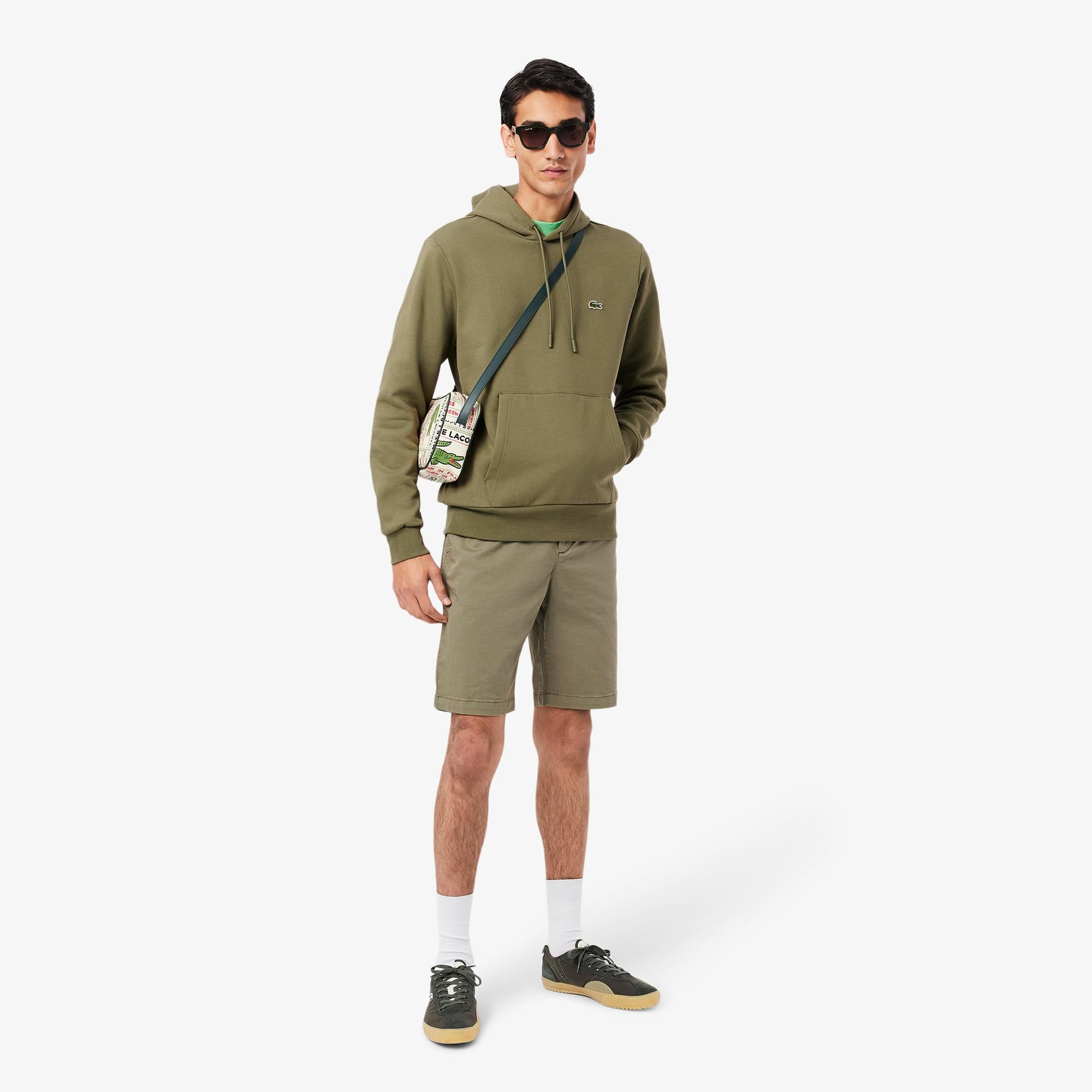 Lacoste Mens Classic Fit Cotton Fleece Hoodie Khaki